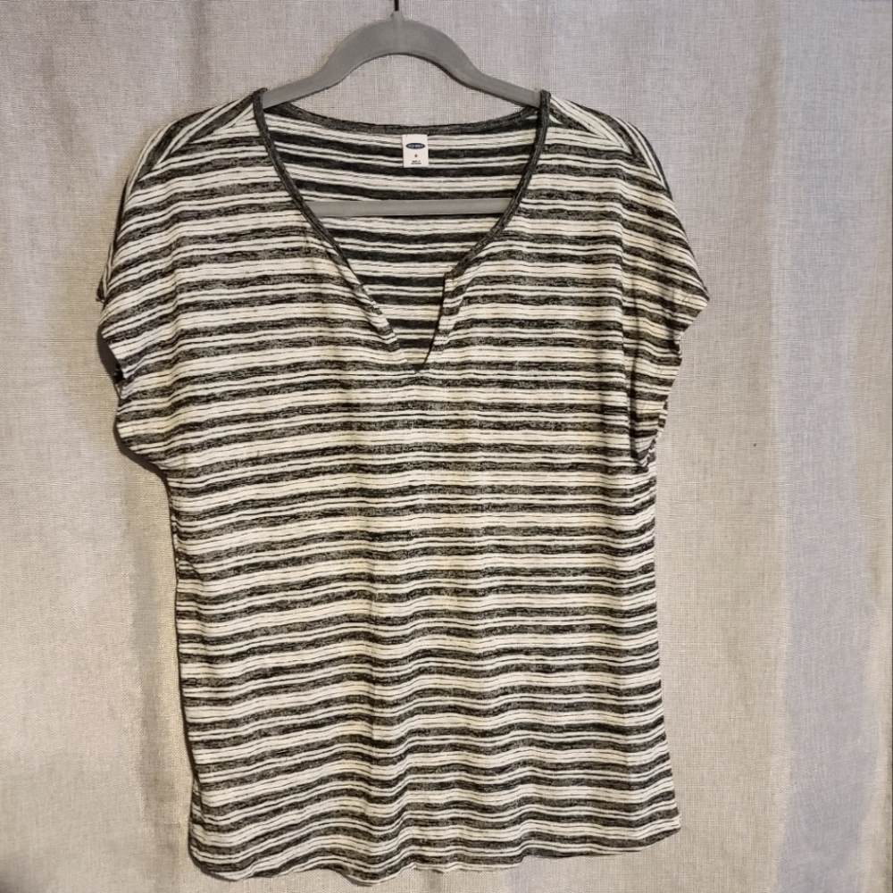Relaxed Split Neck Striped Top